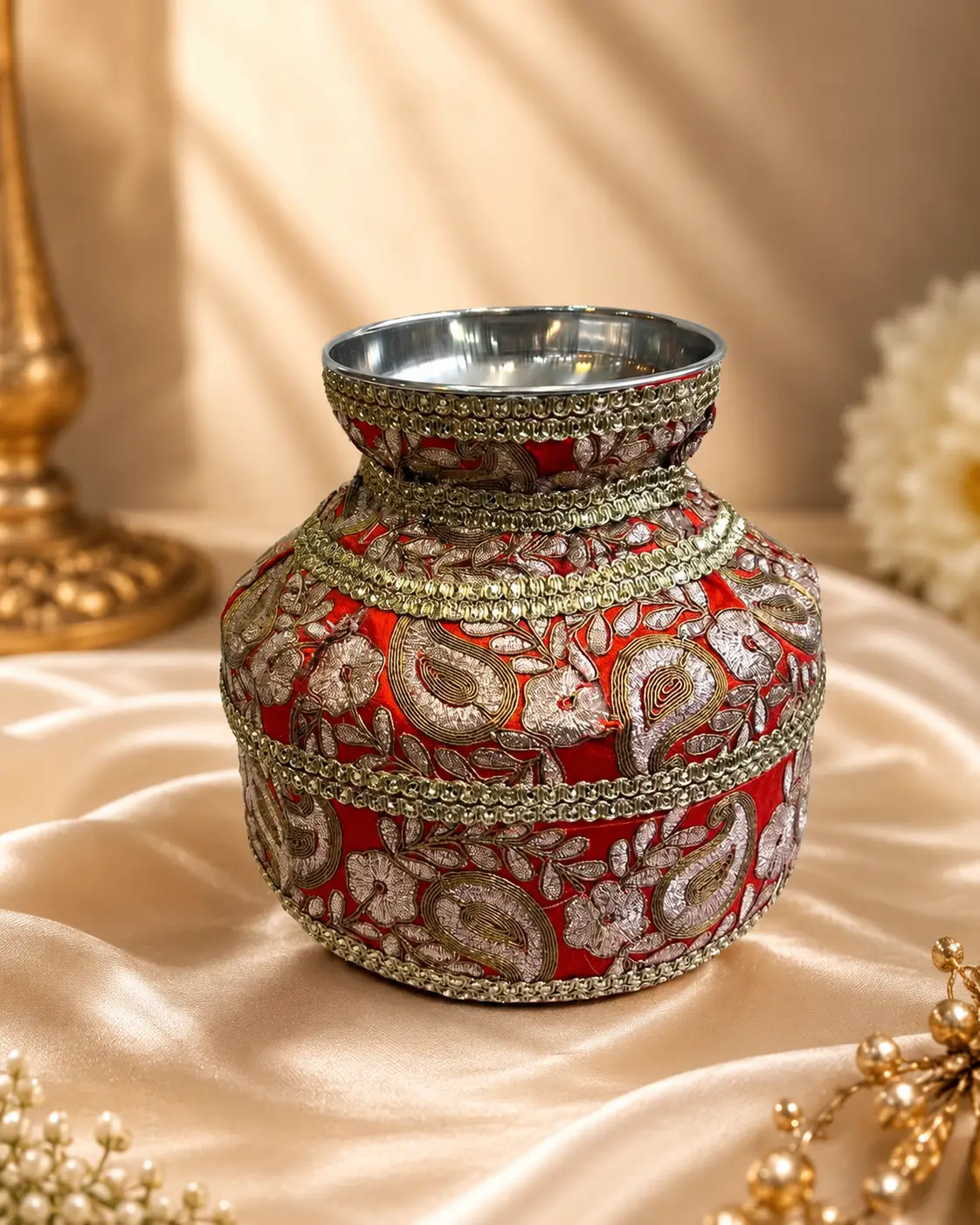 Royal Red Embroidered Kalash