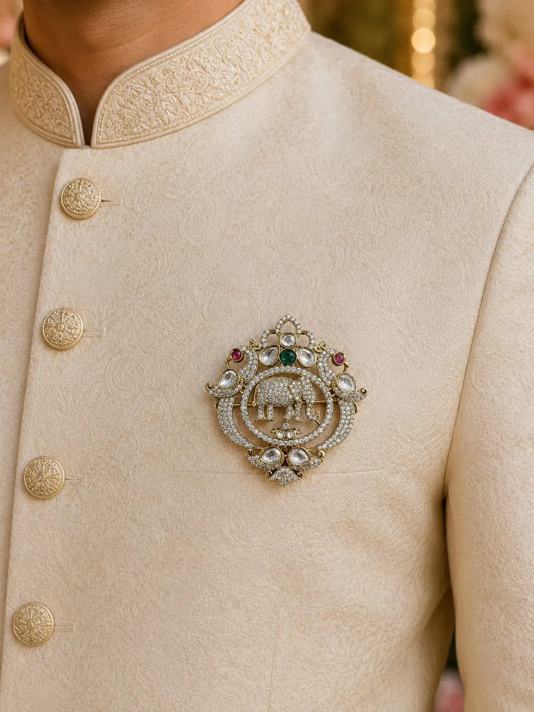Royal Elephant Kundan Groom Brooch