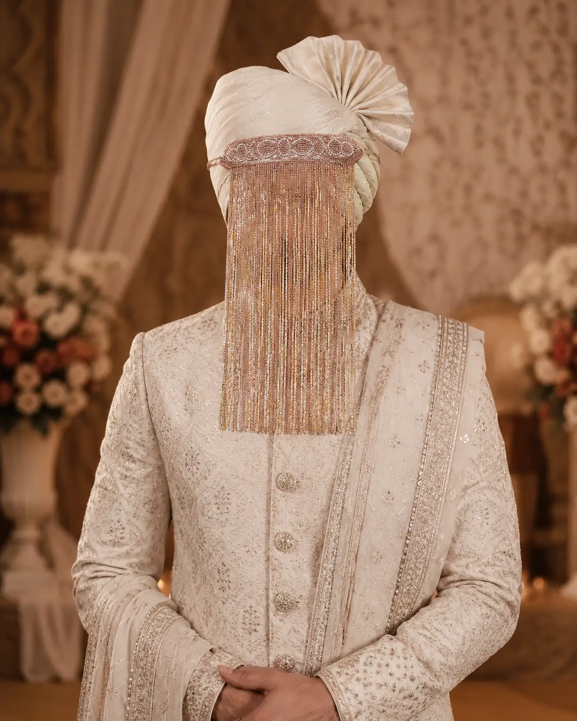 Royal Rose Gold Crystal Groom Sehra