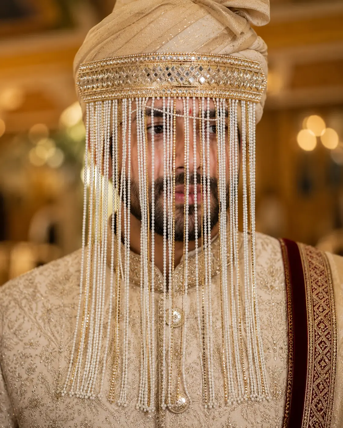 Royal Mirror Kundan Pearl Groom Sehra