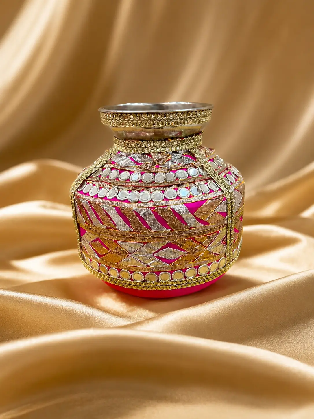 Fuchsia Mirror-Work Wedding Ghroli