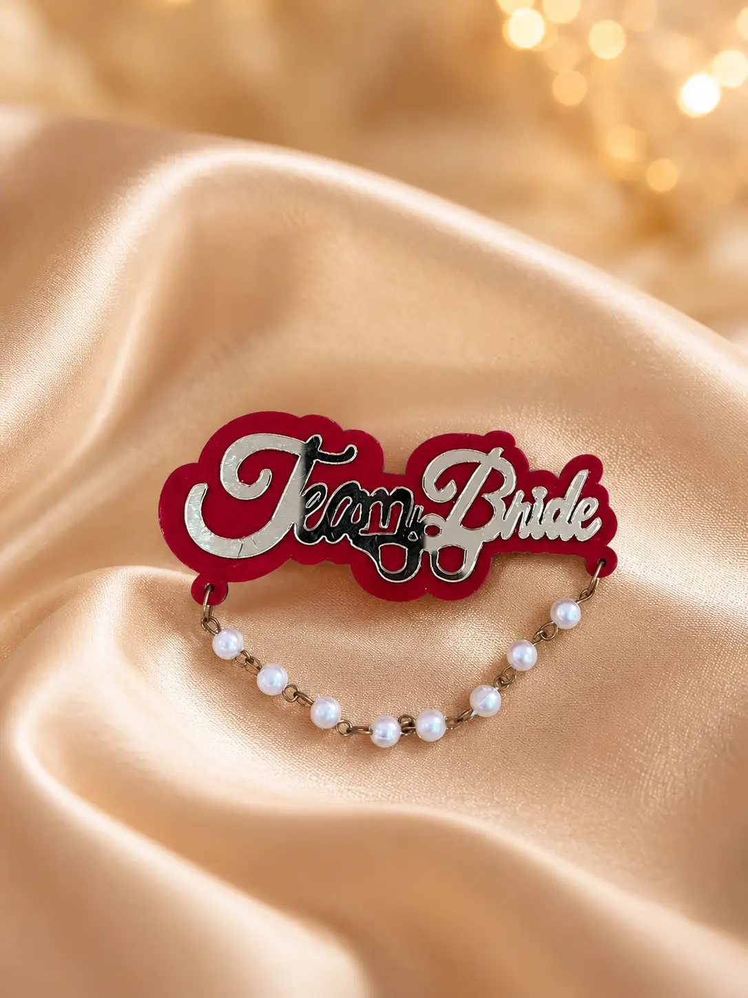 Team Bride Pearl Chain Wedding Badge (Pack Of 10)