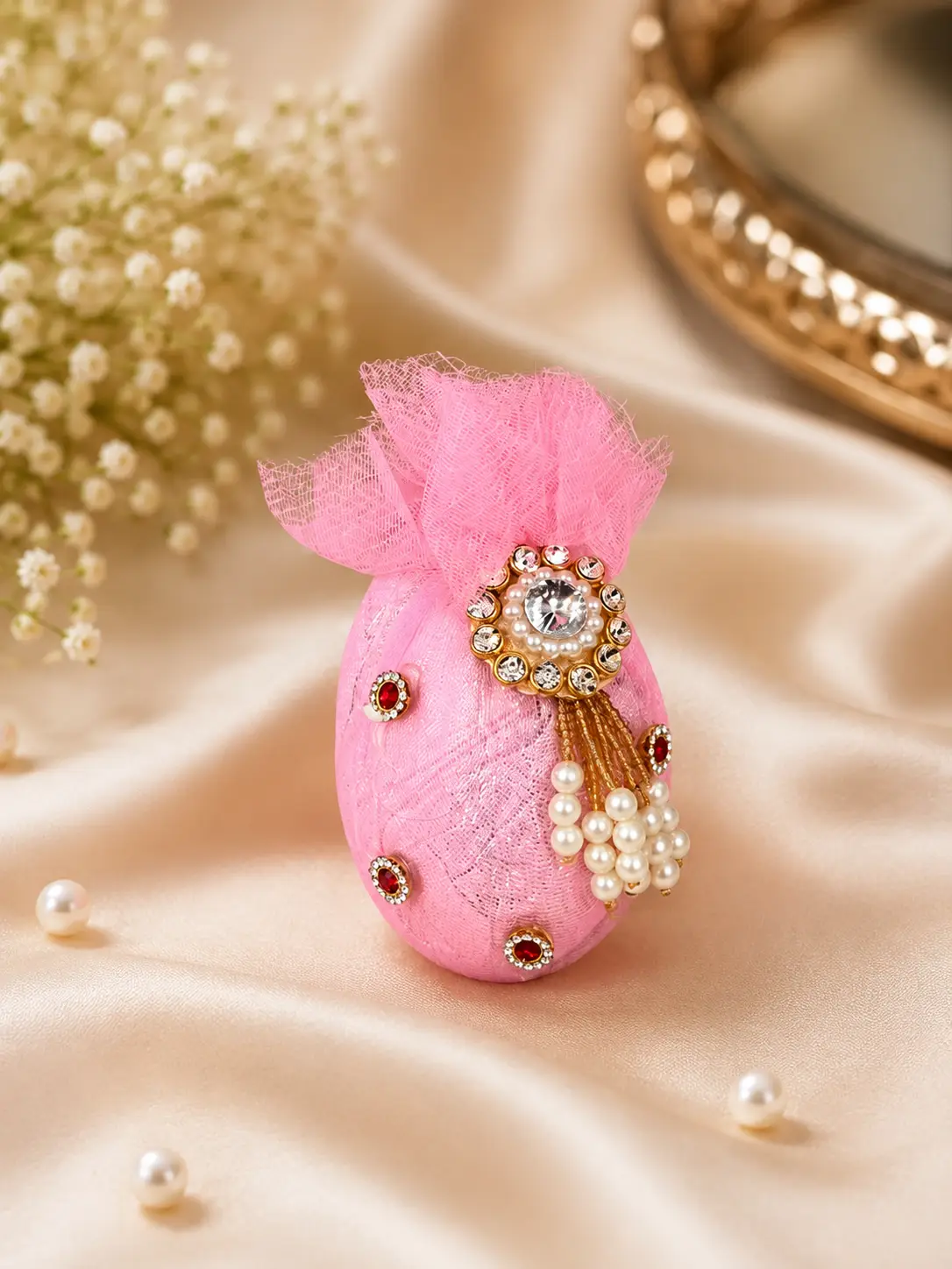 Pink Pearl Embellished Nariyal