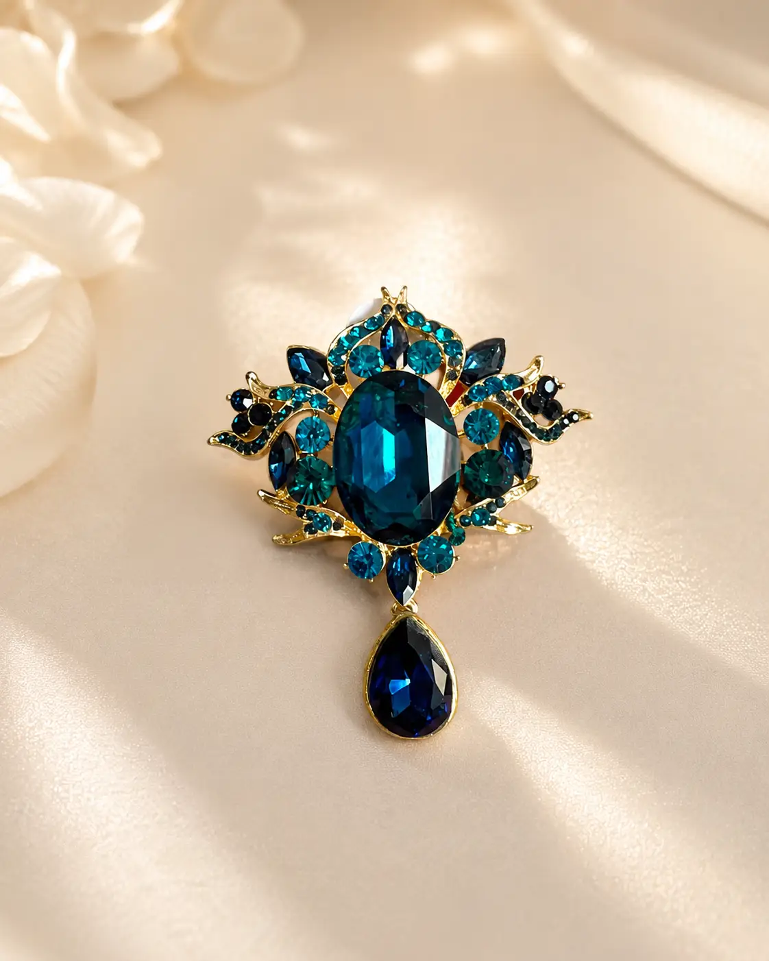 Royal Teal Peacock Brooch