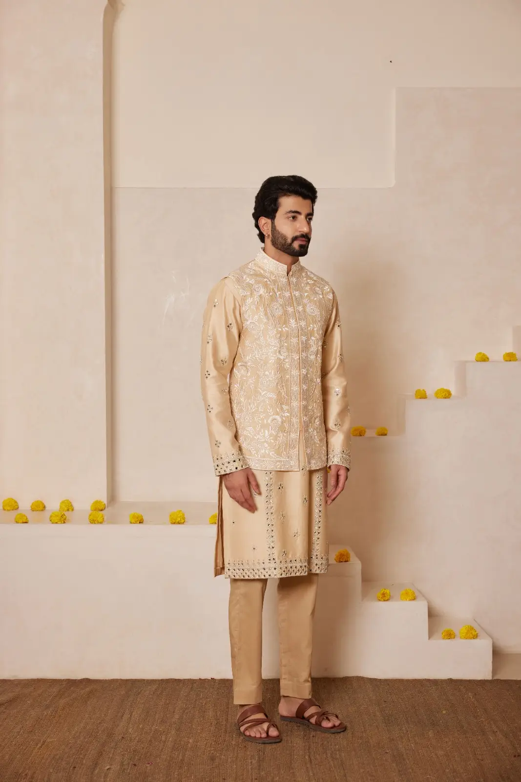 Beige Waist Coat Set