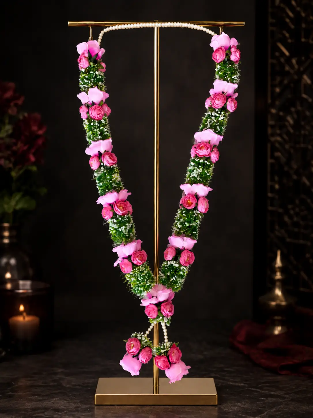 Elegant Pink Floral Jaimala (Pair)