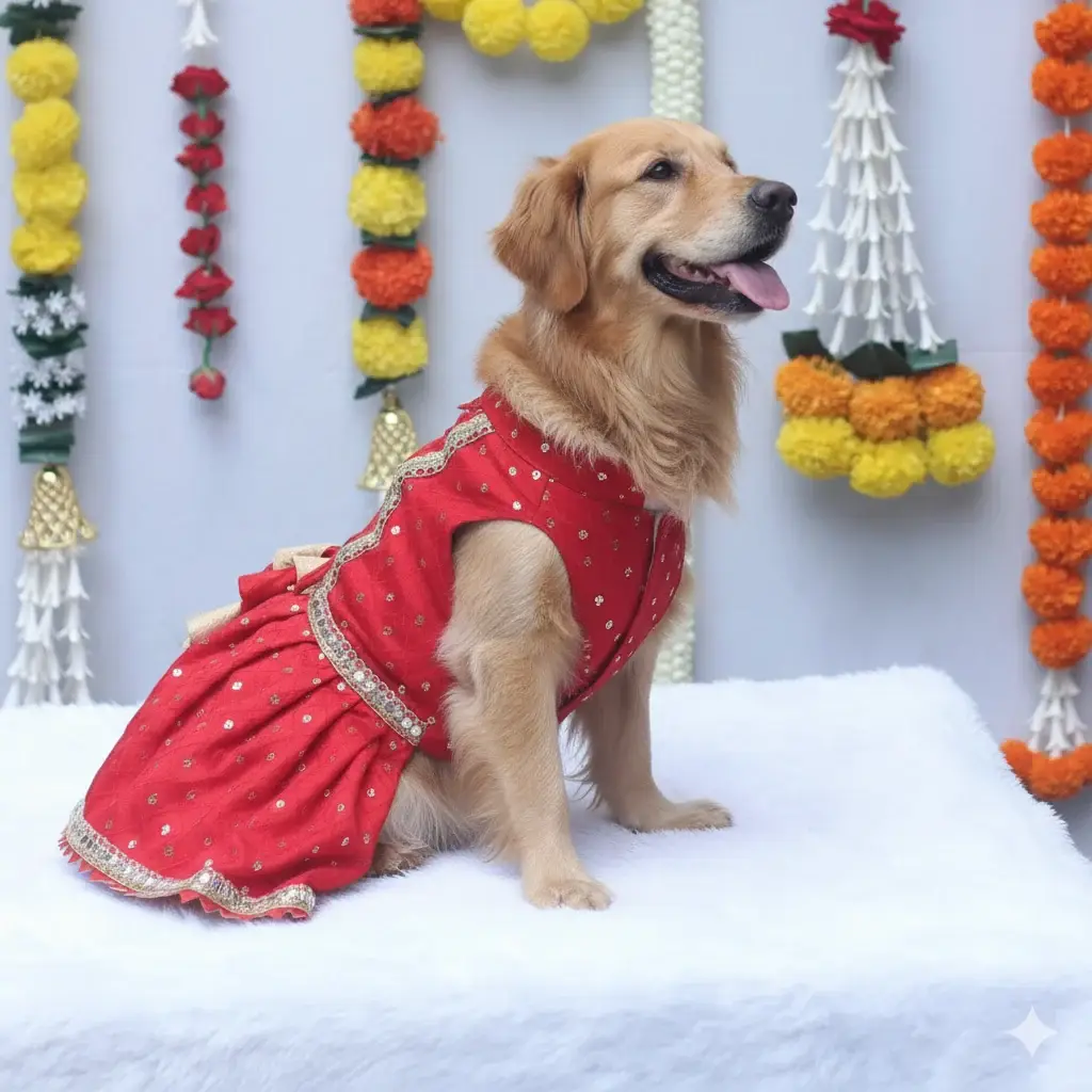 Red Shahi Lehenga Dress For Dogs