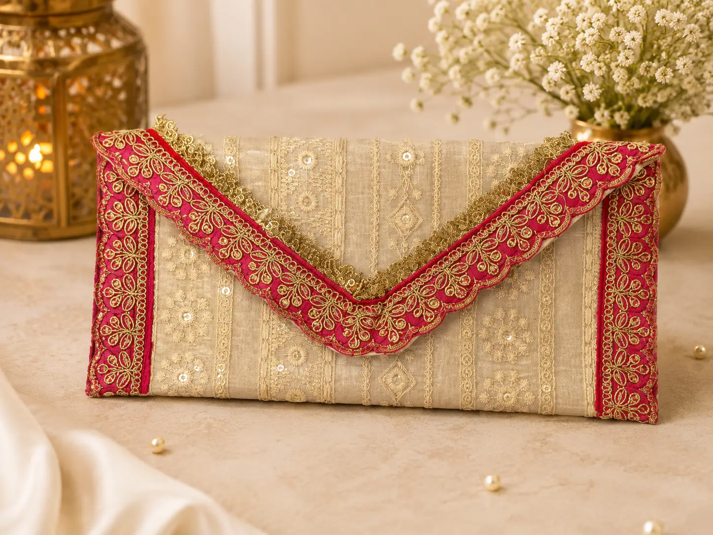 Ivory Embroidered Pouch