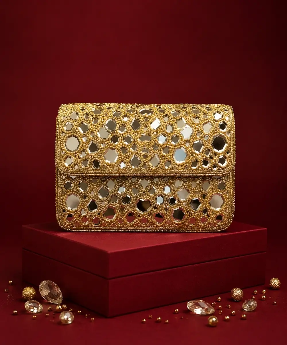 Gold Mirrorwork Embellished Mini Bag