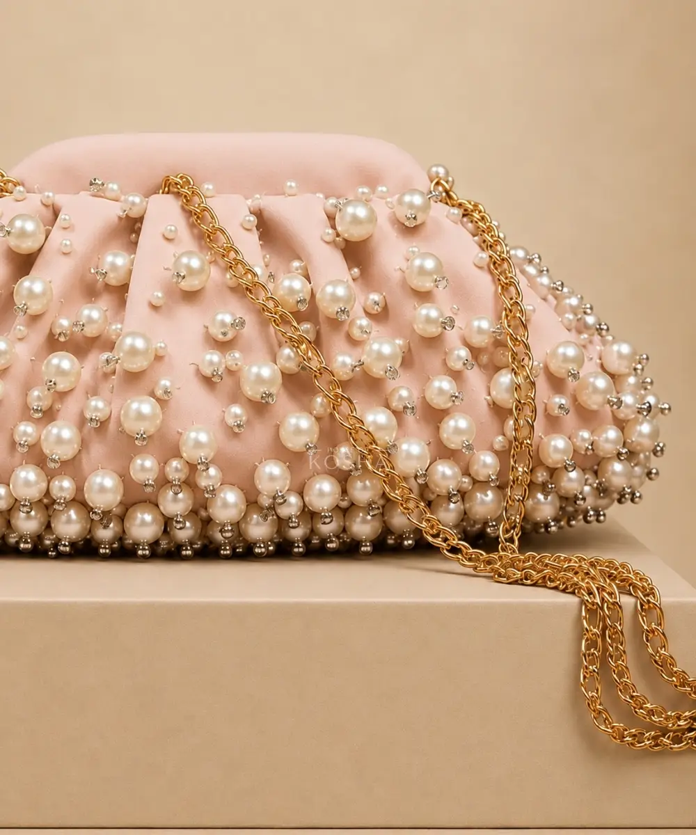 Serene Pink Suede Embellished Clutch