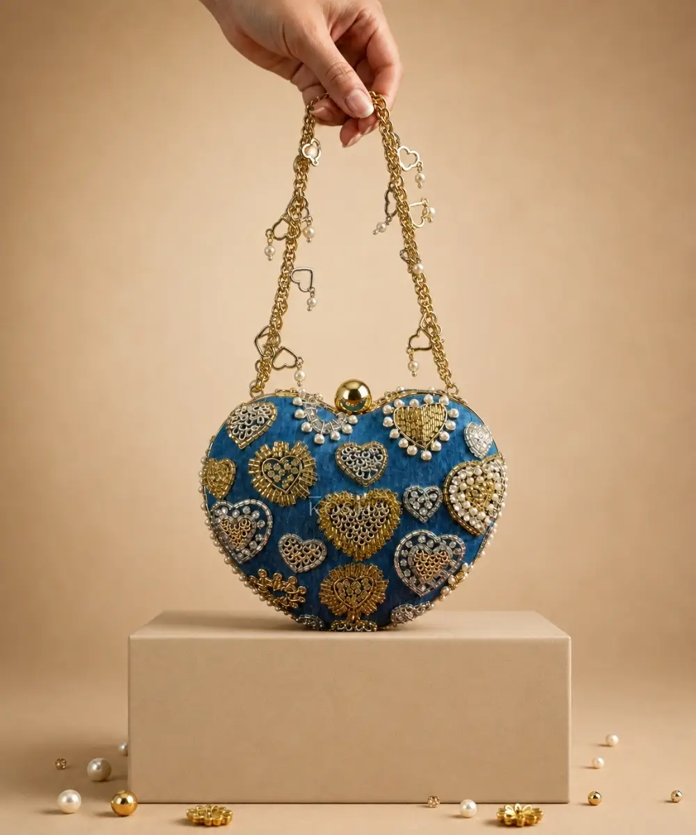 Gold & Silver Denim Heart Bag