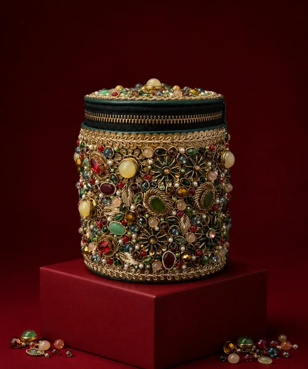 Leather Embellished Cylinder Mini Bag