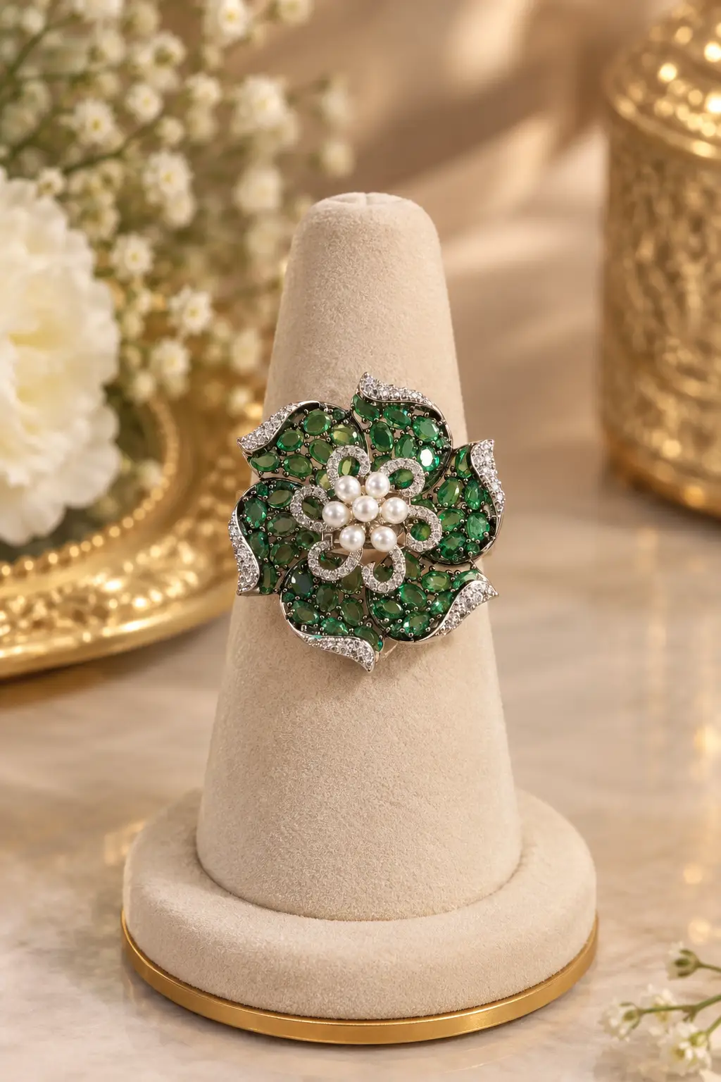 Emerald Bloom Statement Ring