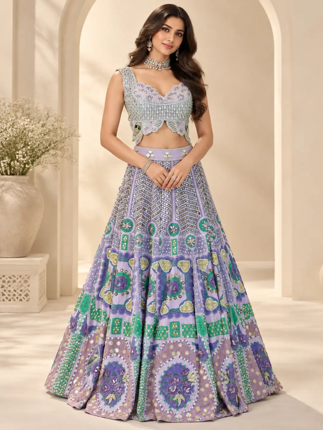 Lavender Emerald Mirror Lehenga