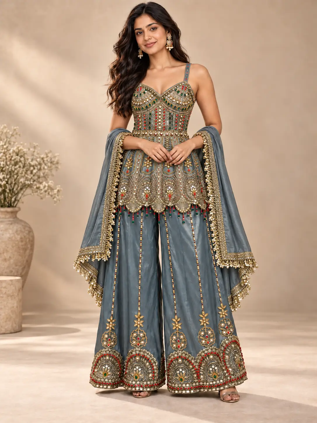 Blue Peplum Palazzo Set