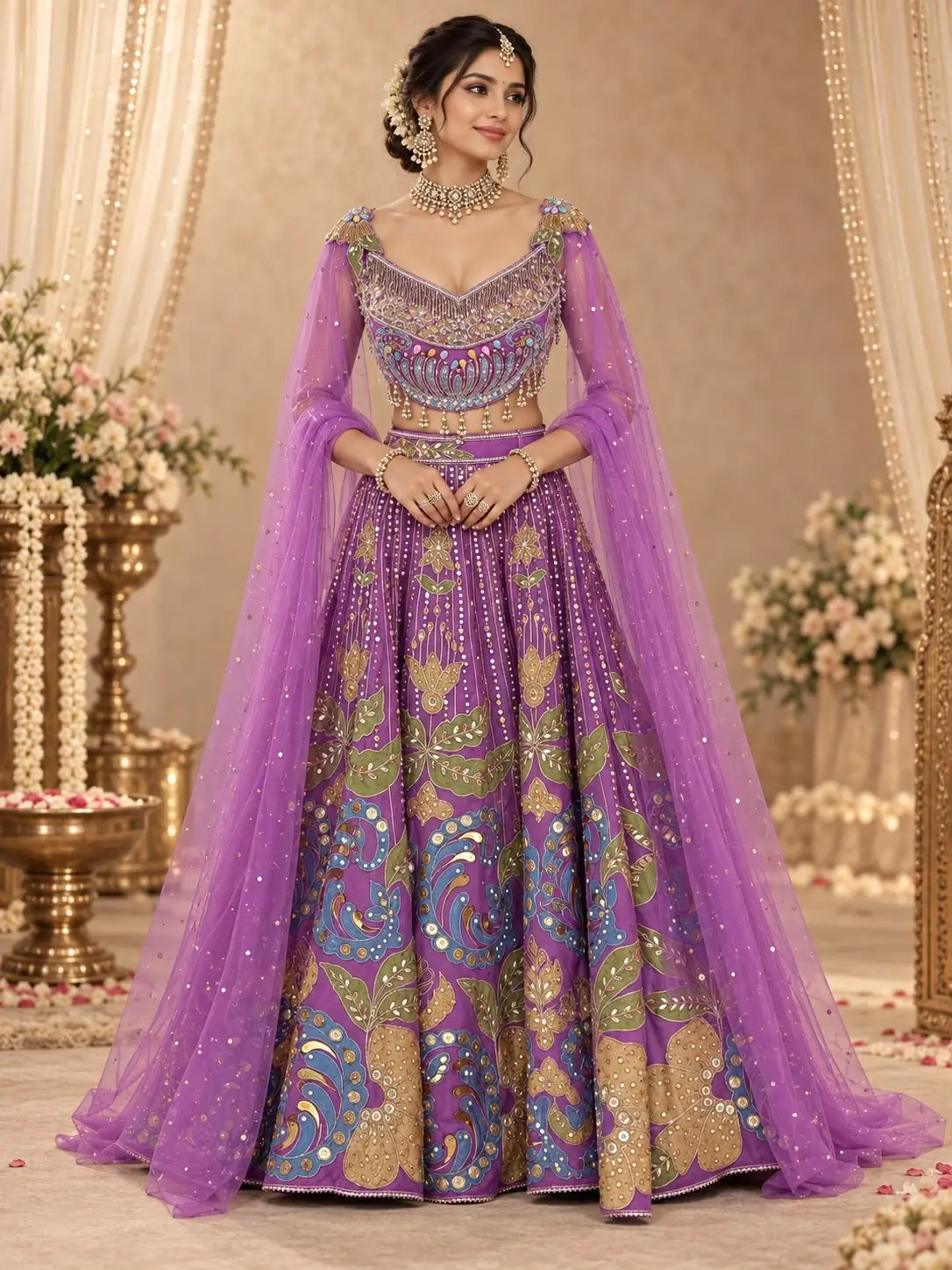 Purple Mayura Lehenga