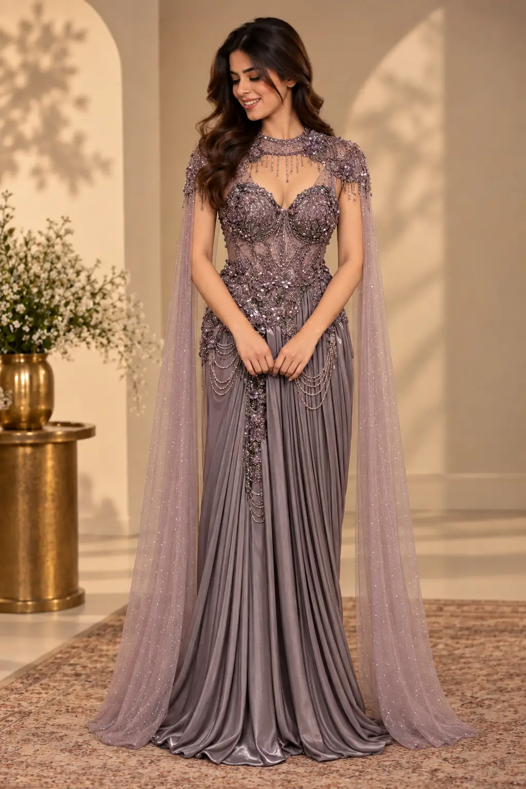 Drape Sequin Gown