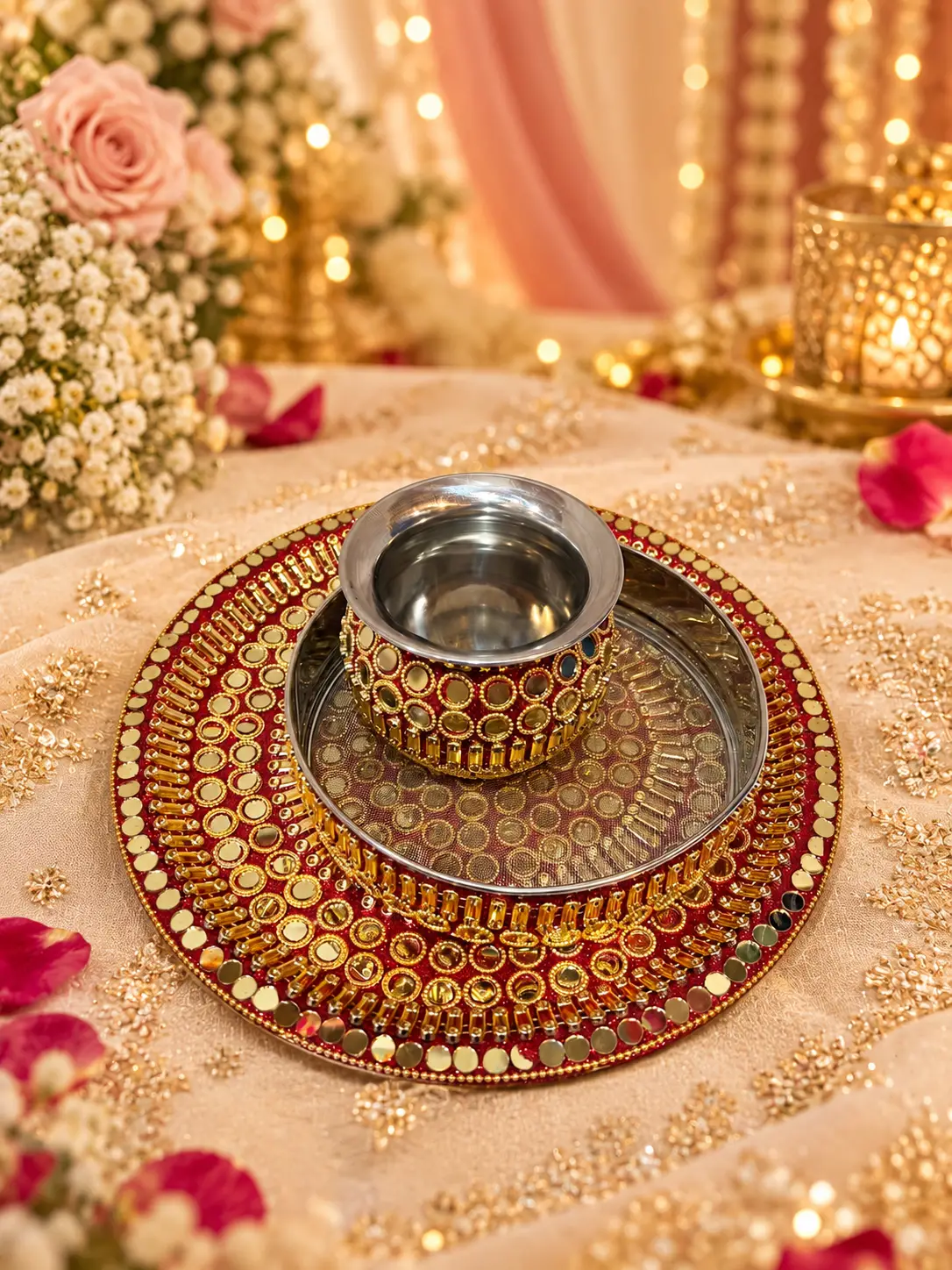 Red Karwa Chauth Thali