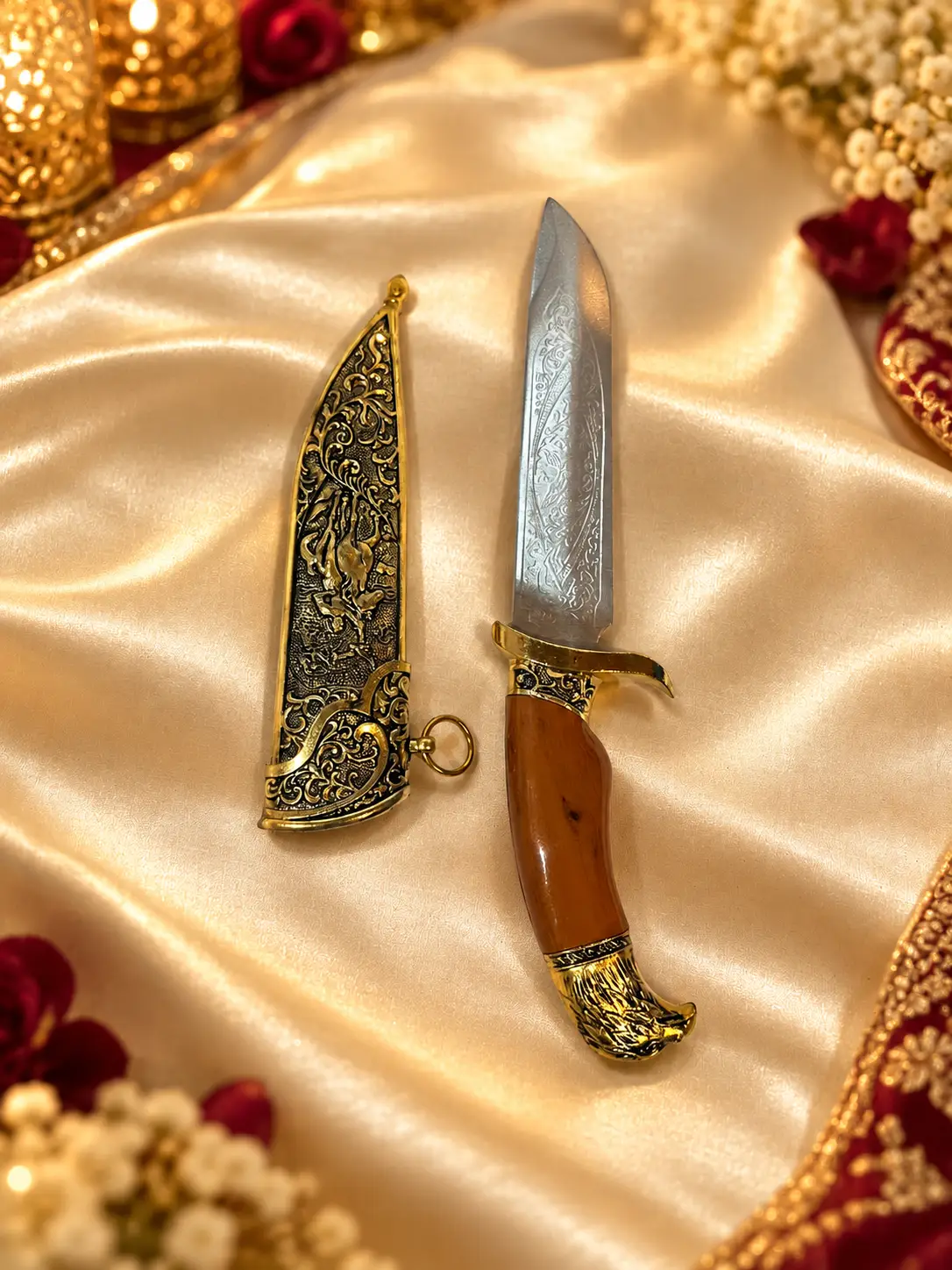 Maroon Ornate Curved Kirpan