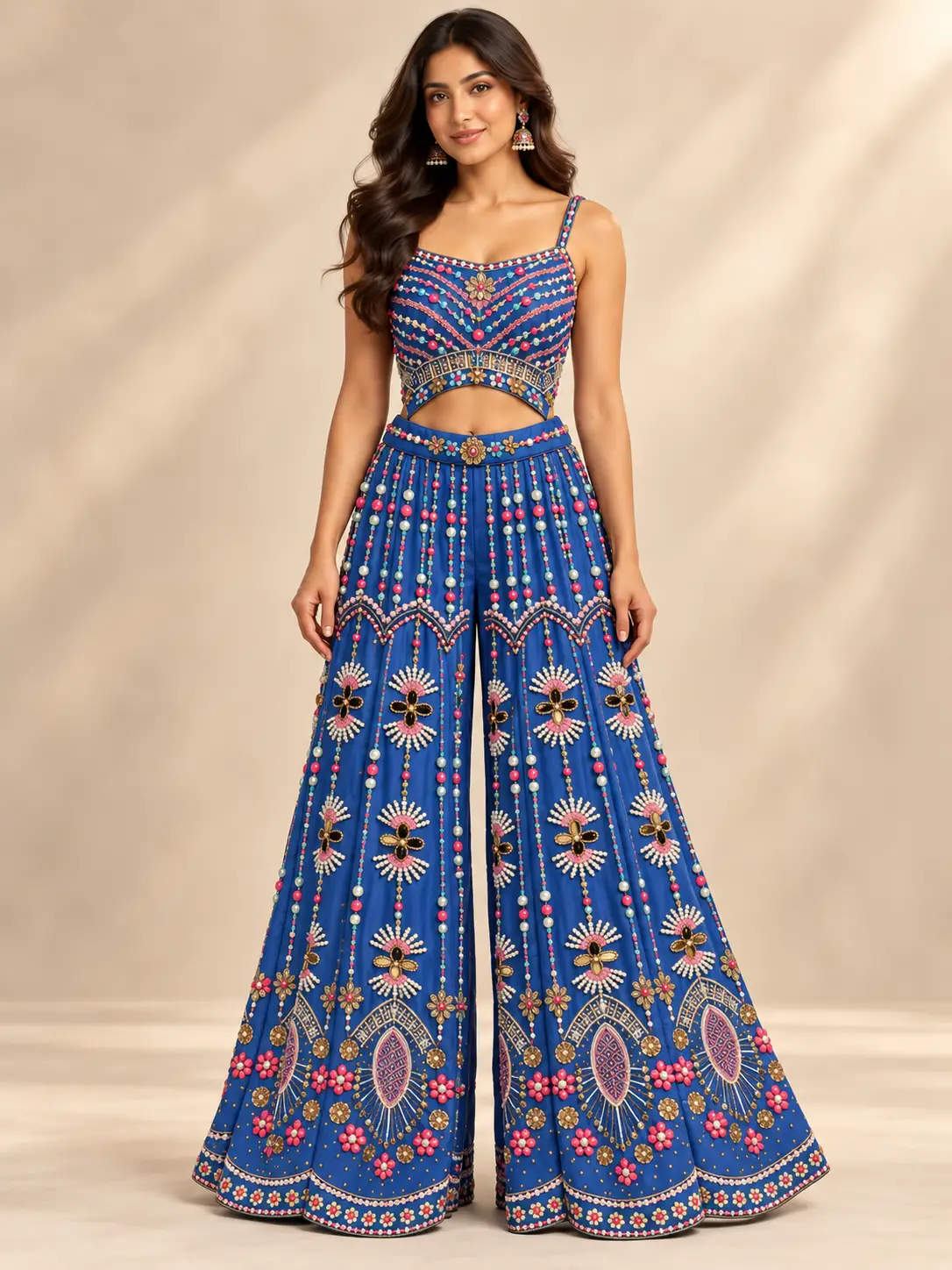 Embellished Blue Pant Suit