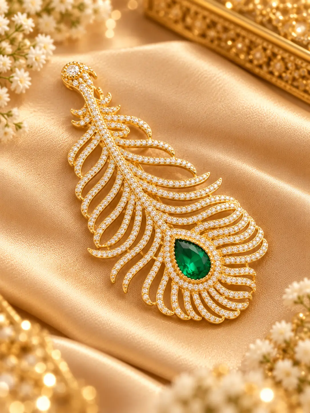 Emerald Feather Brooch