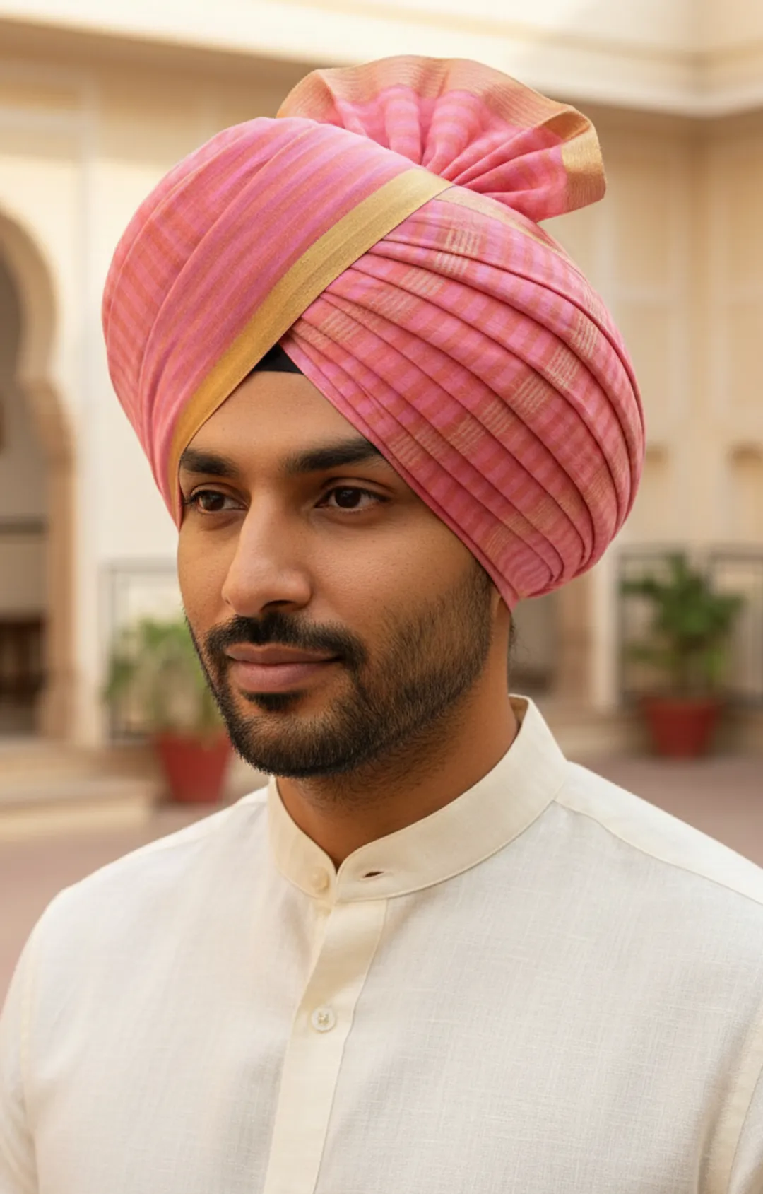 Pink Silk-Blend Turban Safa