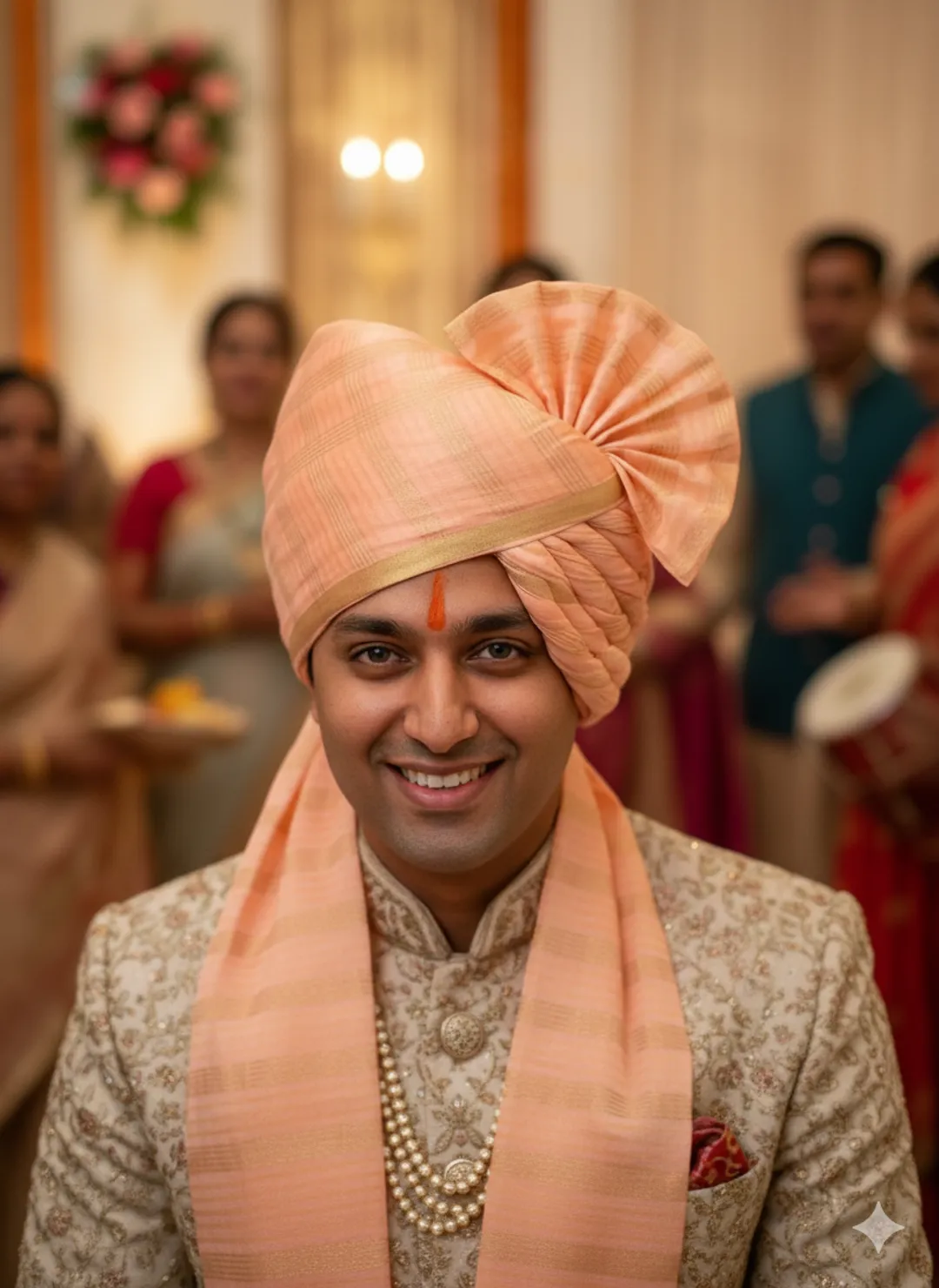 Peach Silk-Blend Turban Safa
