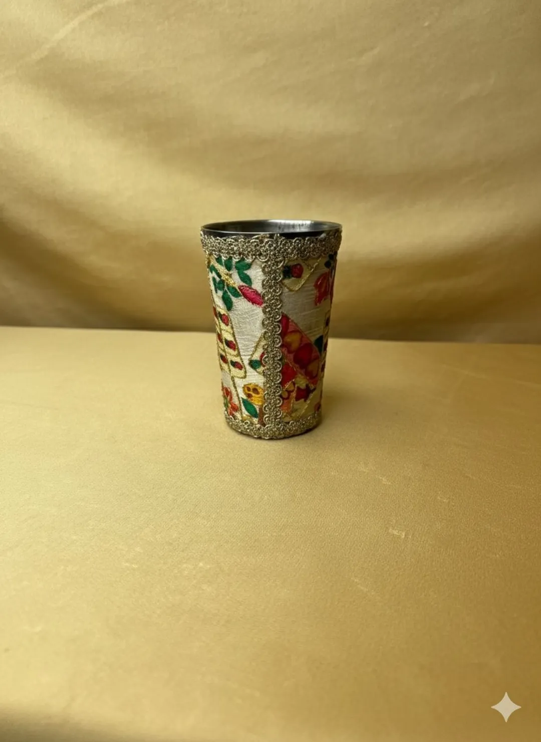 Embroidered Fabric Metal Glass