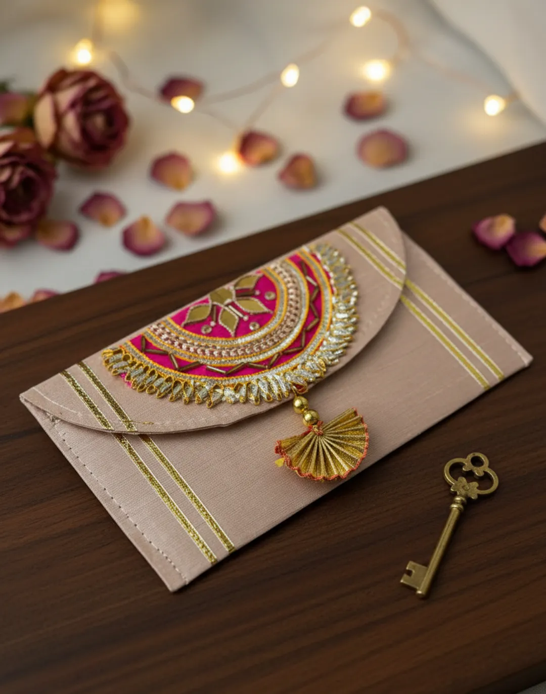 Royal Peach Silk Wedding Envelope 