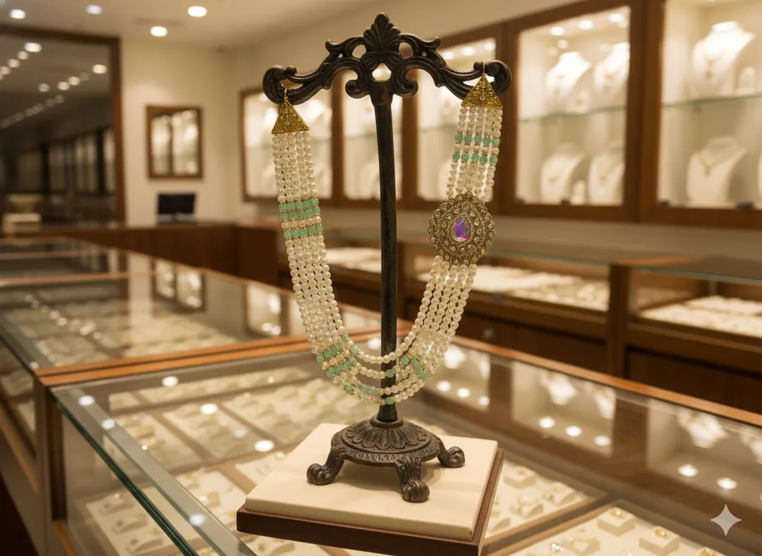 Pearl & Mint Bead Groom Necklace