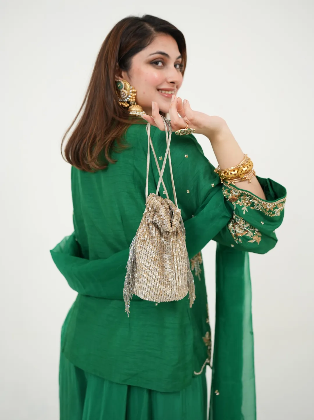 Gold Sequin Potli Bag with Tassel Detail