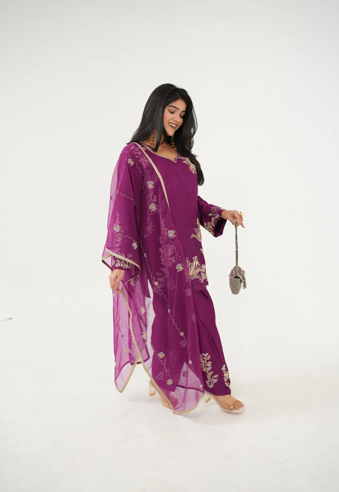 Purple Embroidered Kurta Set