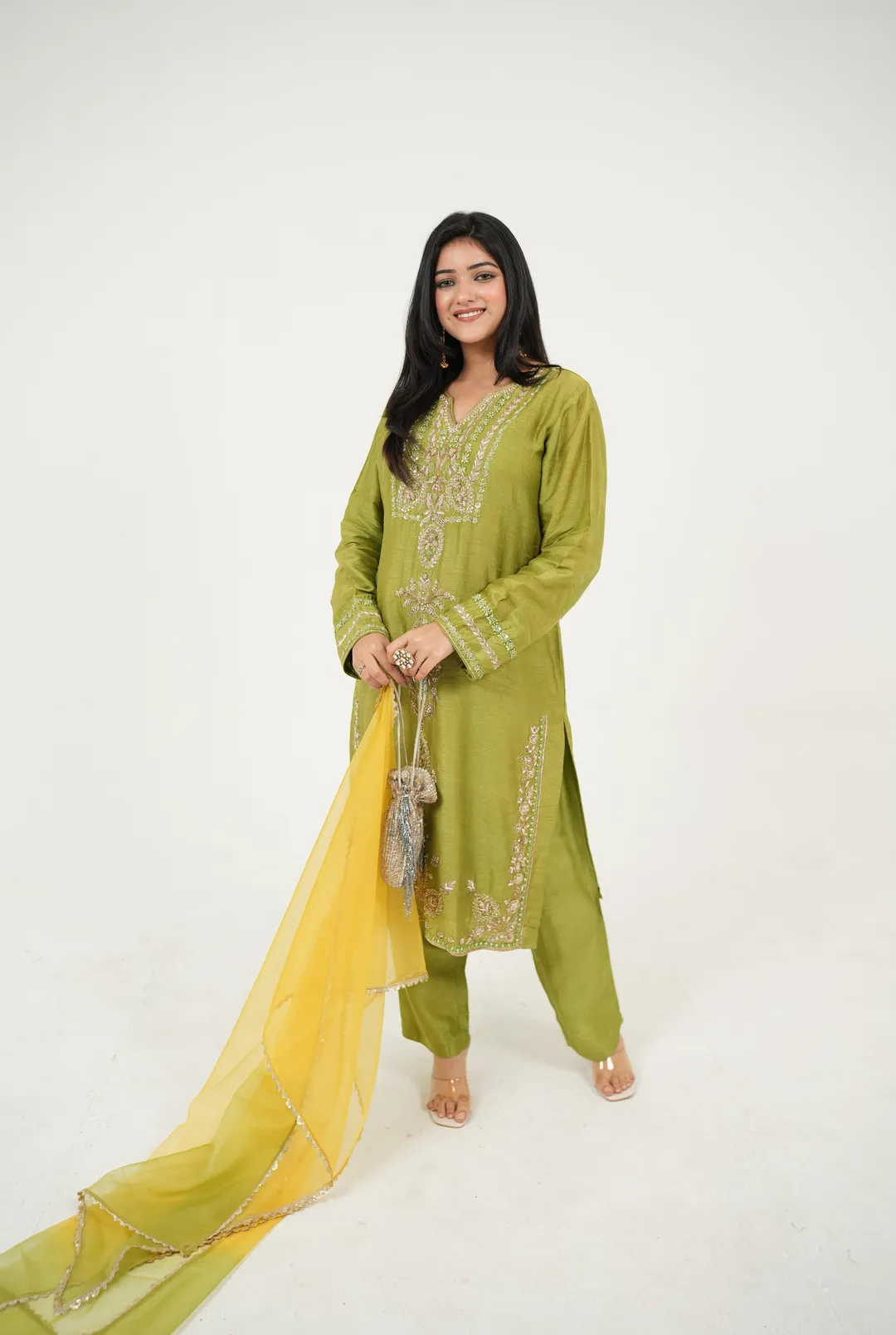 Green Embroidered Kurta Set