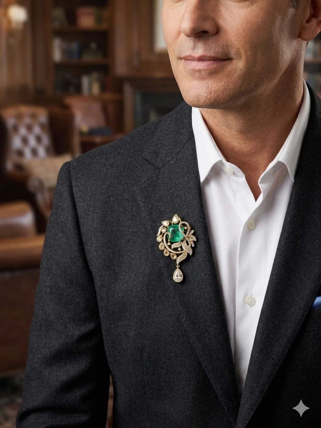 Emerald Crystal Leaf Brooch