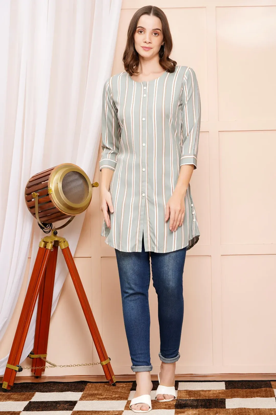 Elegant Striped Short Kurti