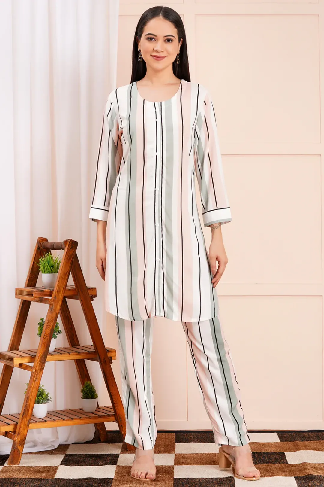 Pastel Pinstripe Long Co-ord Set