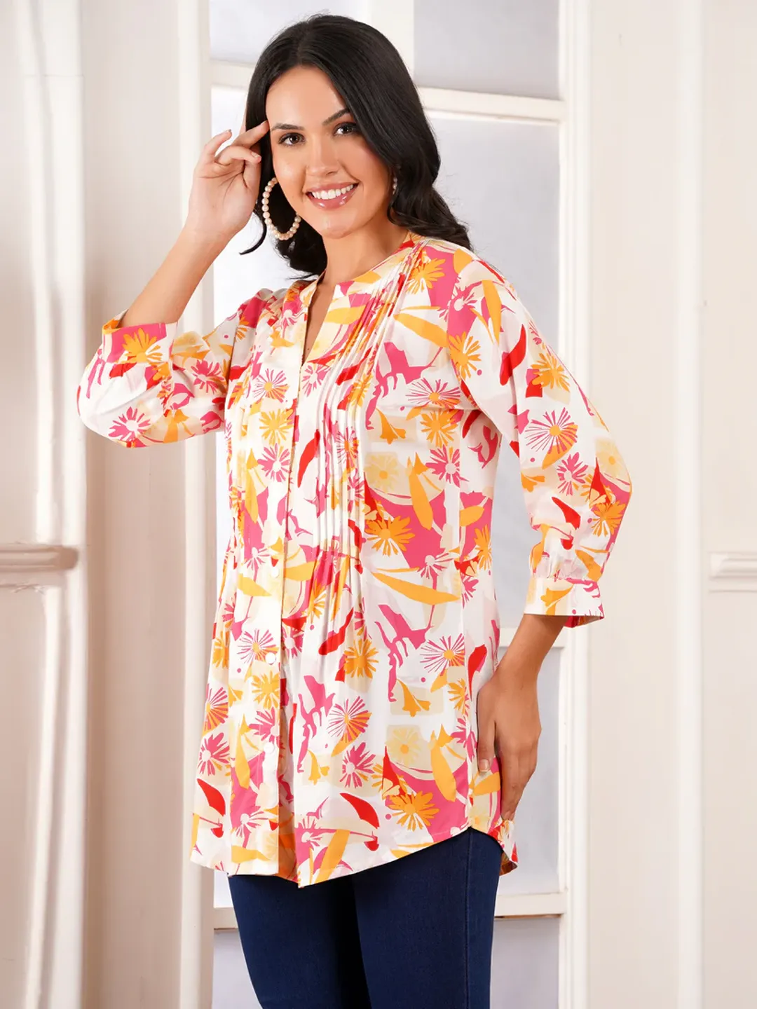 Tropical Petal Pintucks Top