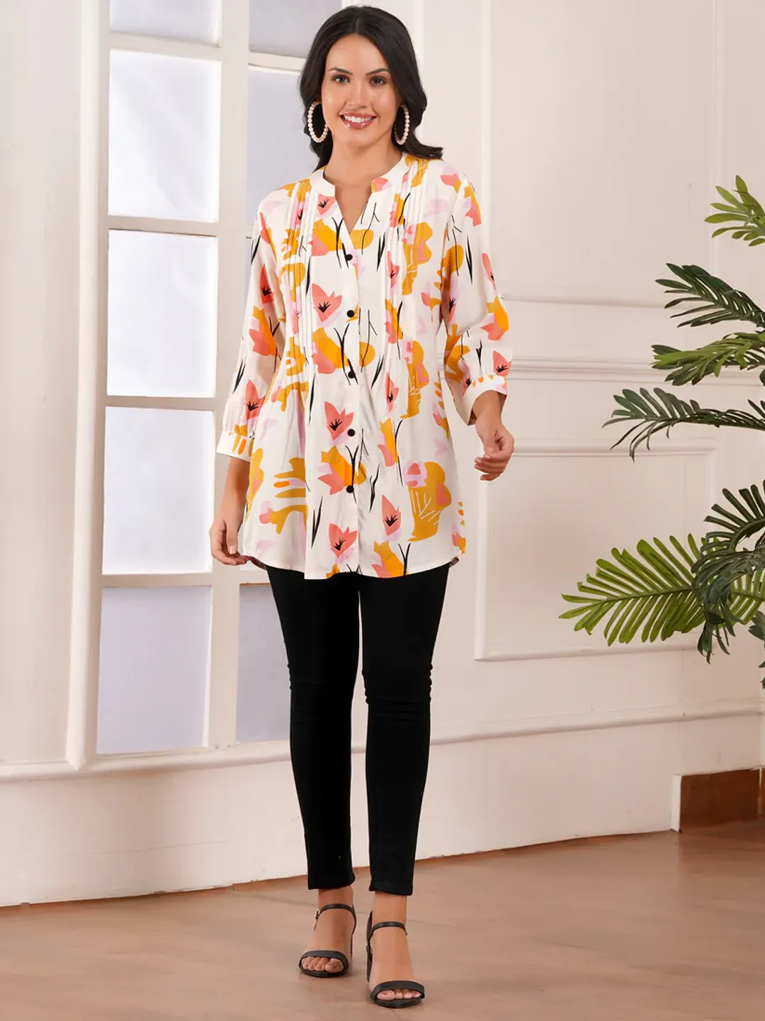 Golden Petals Pintucks Top
