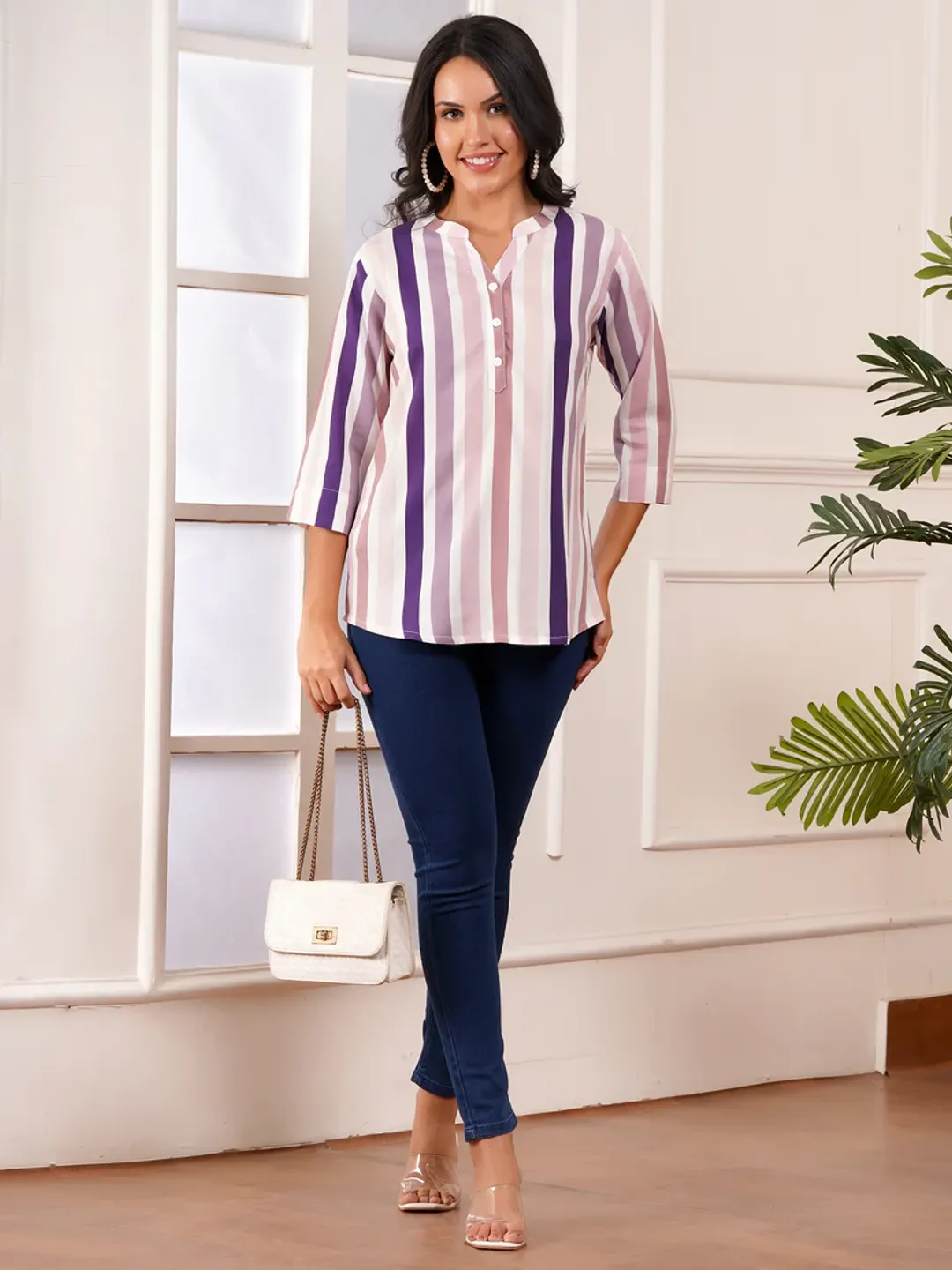 Lavender Stripe Print Top