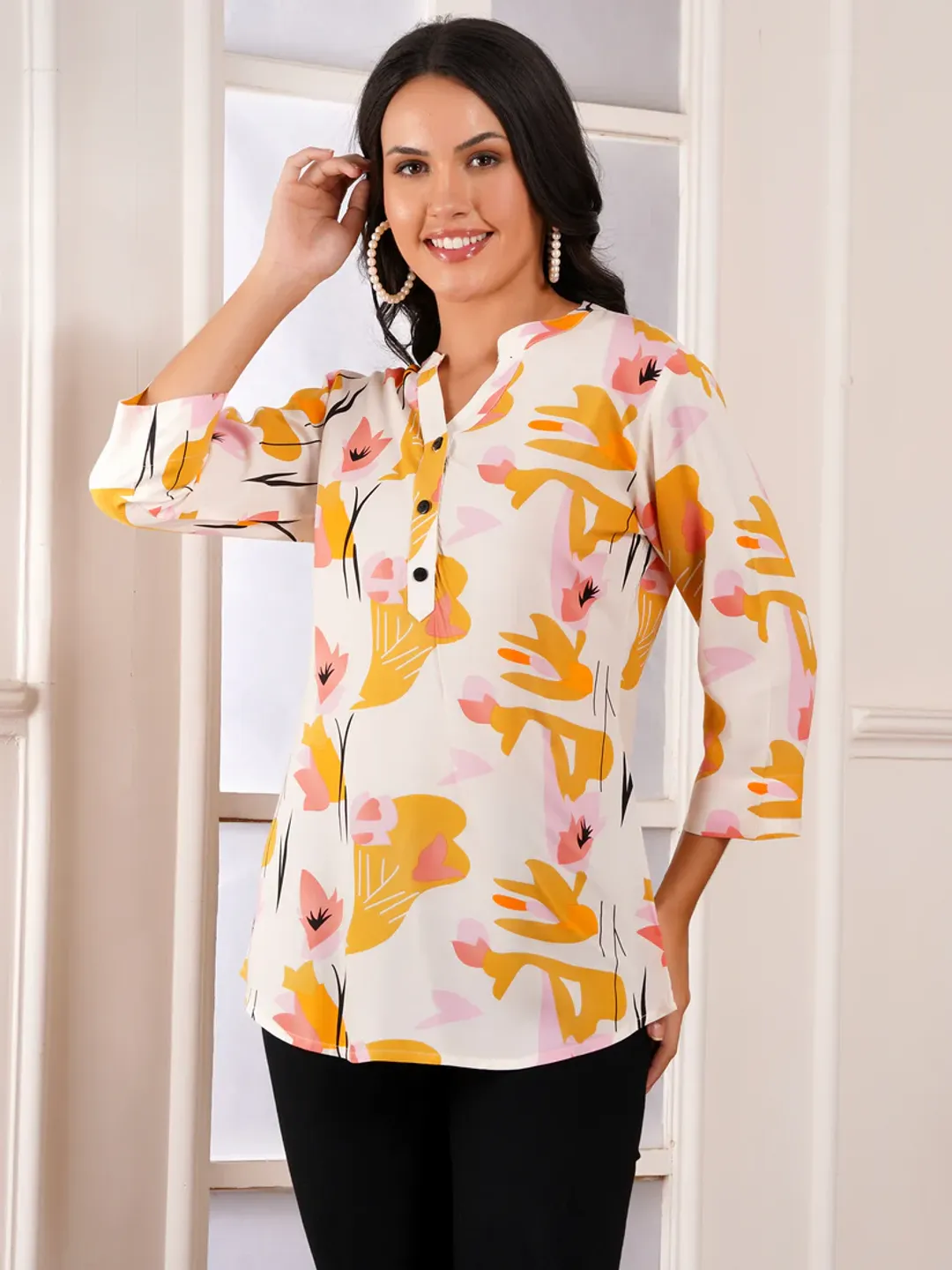Golden Petals Print Top