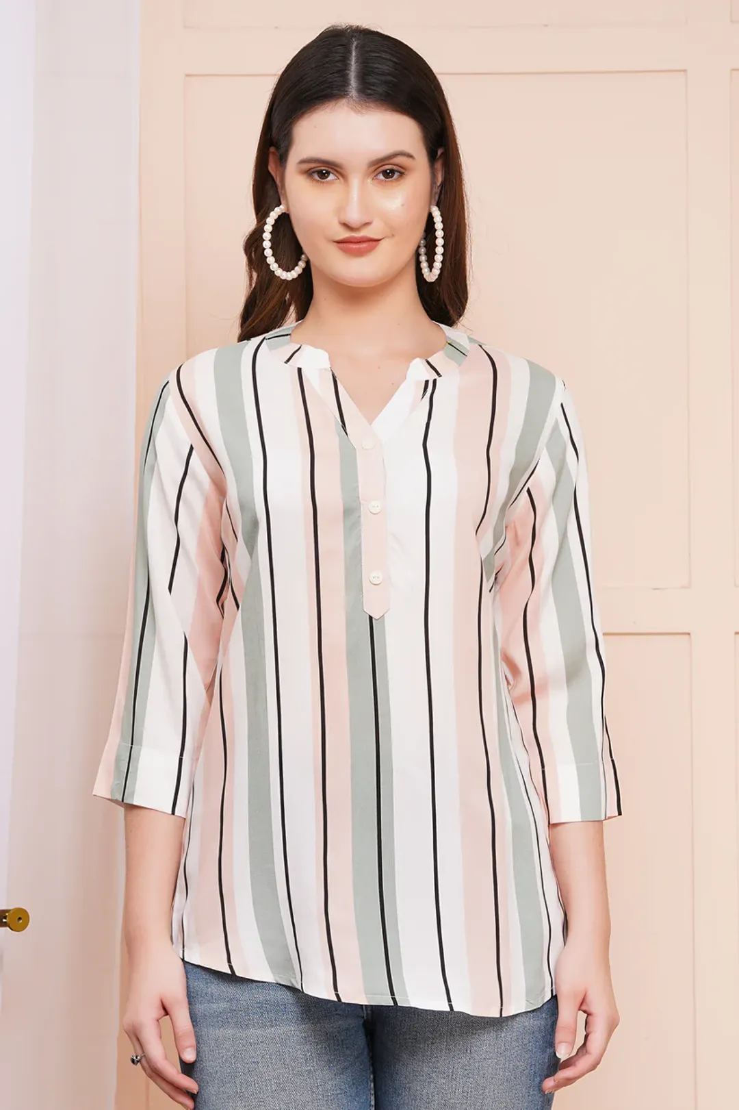 Pastel Pinstripe Print Top