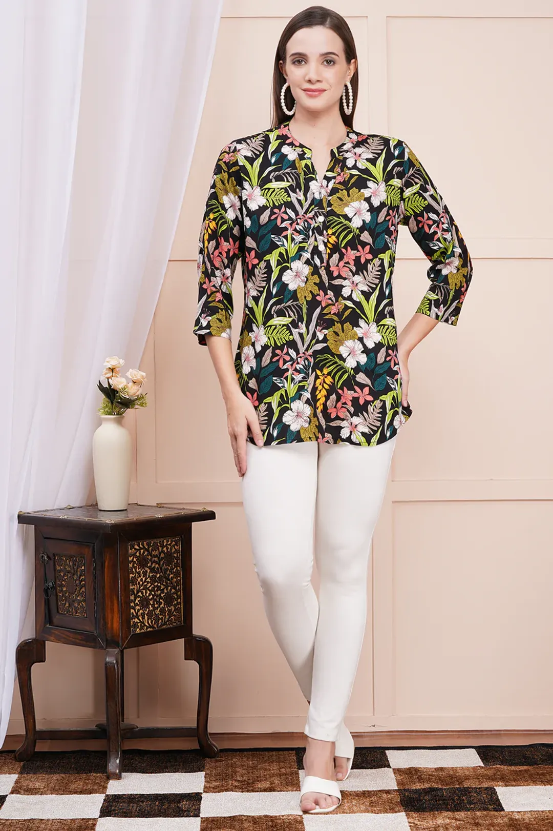 Tropical Floral Print Top