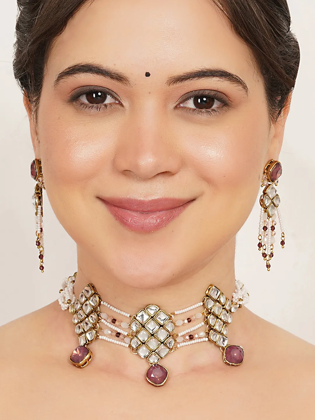 Purple Kundan paradise choker set