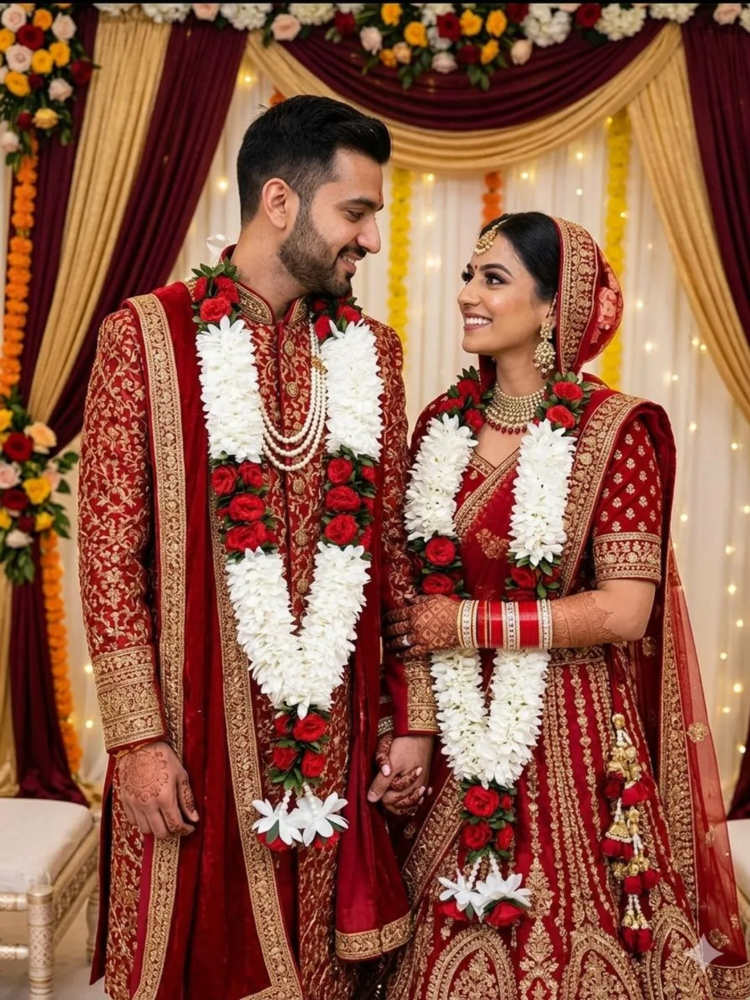 Red & White Floral Jaimala (Pair)