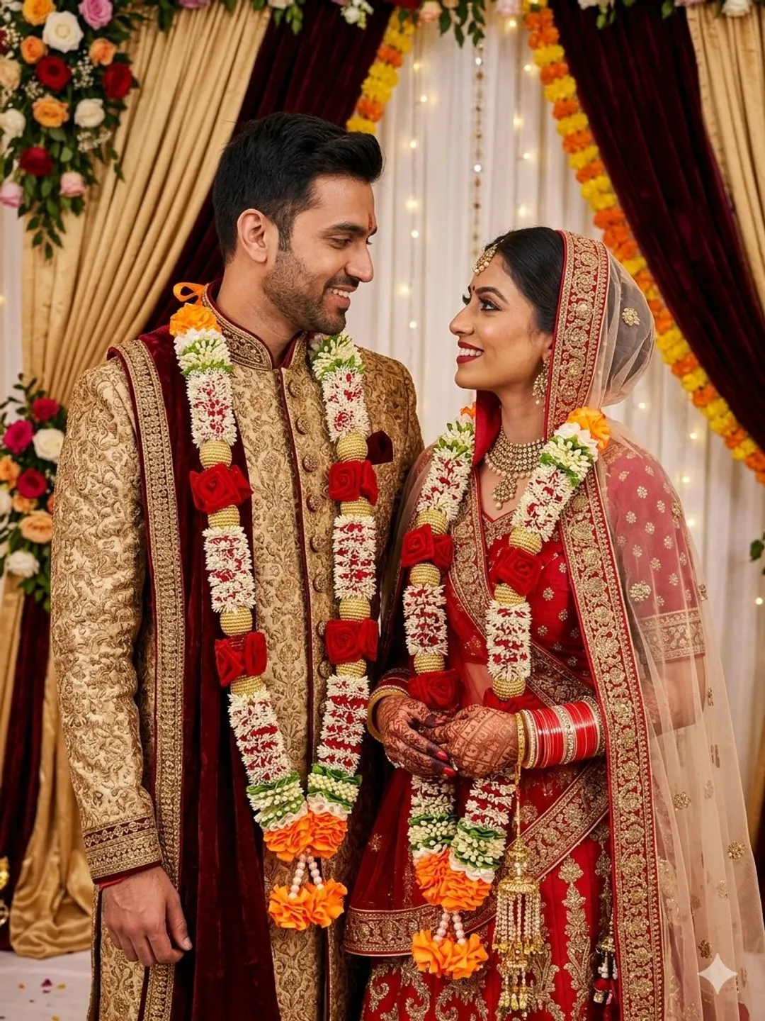 Red & Orange Floral Jaimala(Pair)