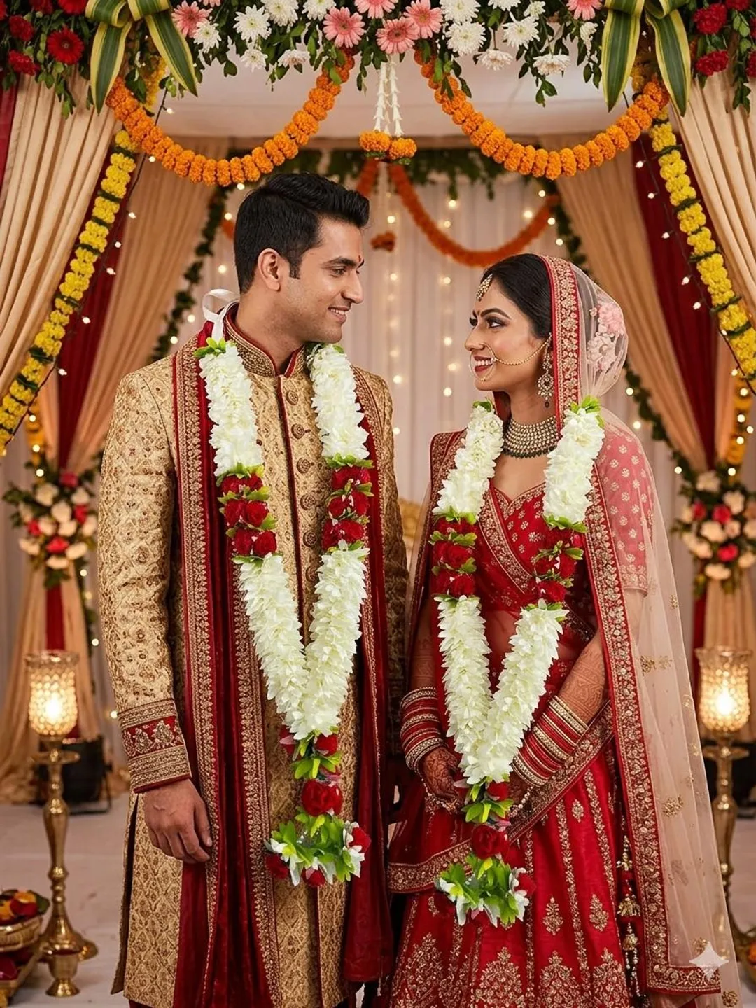 Red and White Rose Jaimala (Pair)