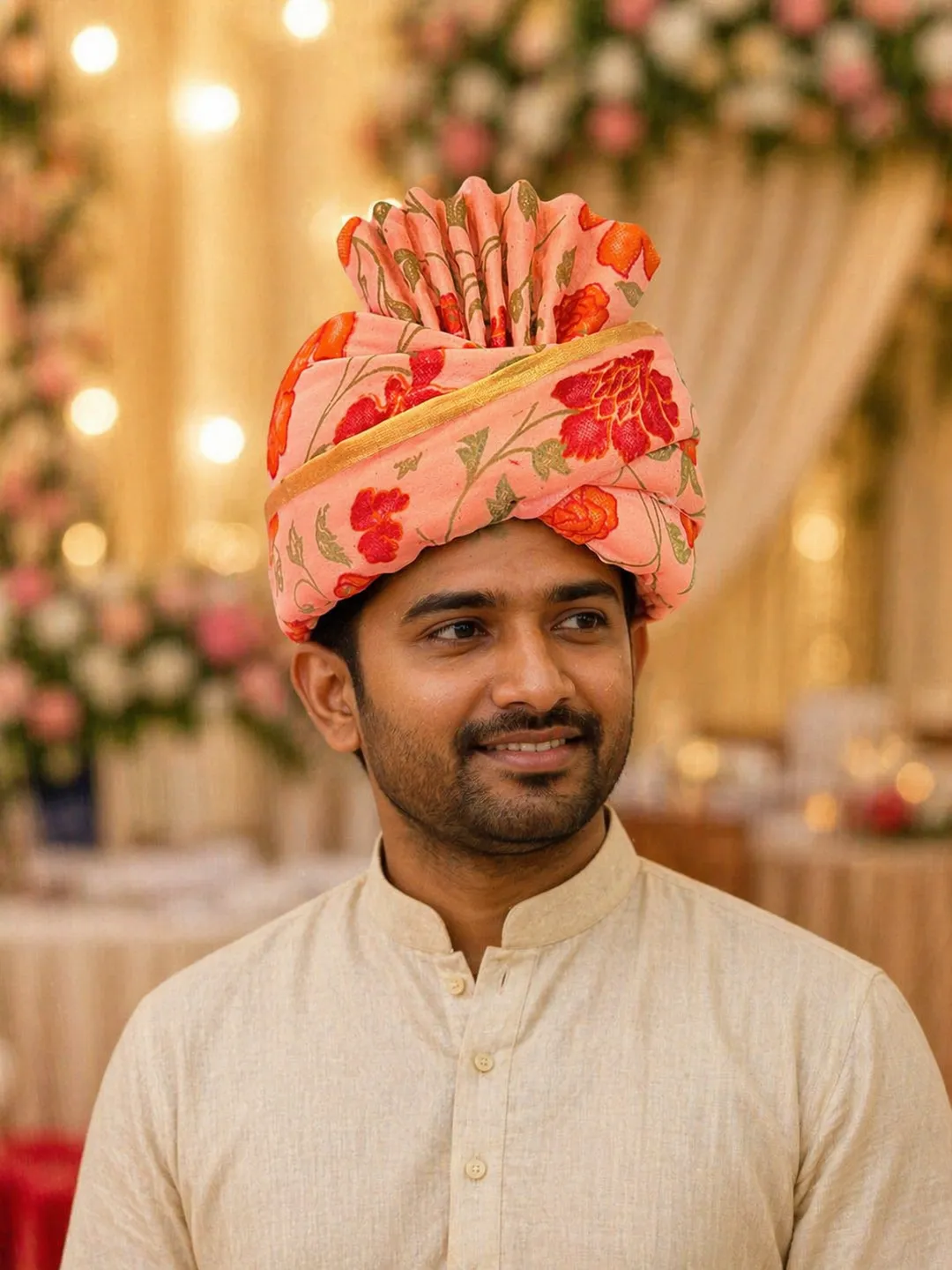 Floral Peach Pagdi