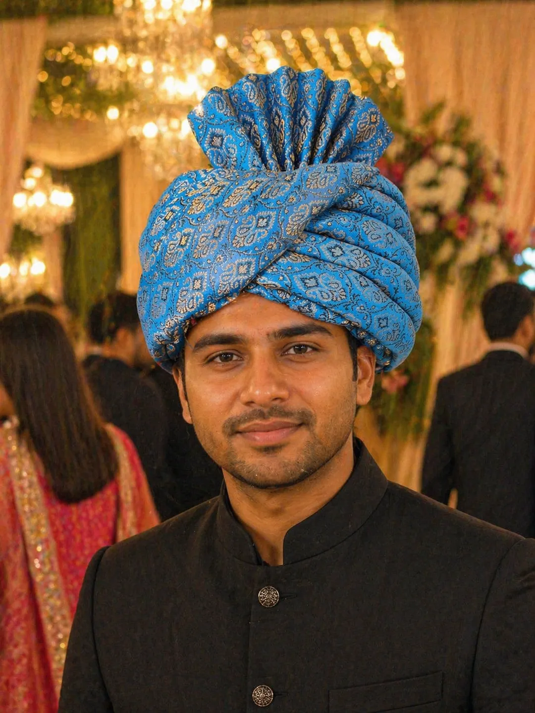 Sky Blue Printed Safa with Tail