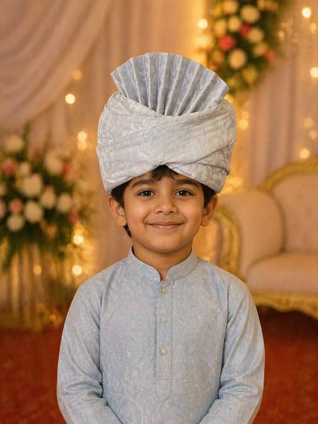 Ivory-Silver Jacquard Sarbala Pagdi