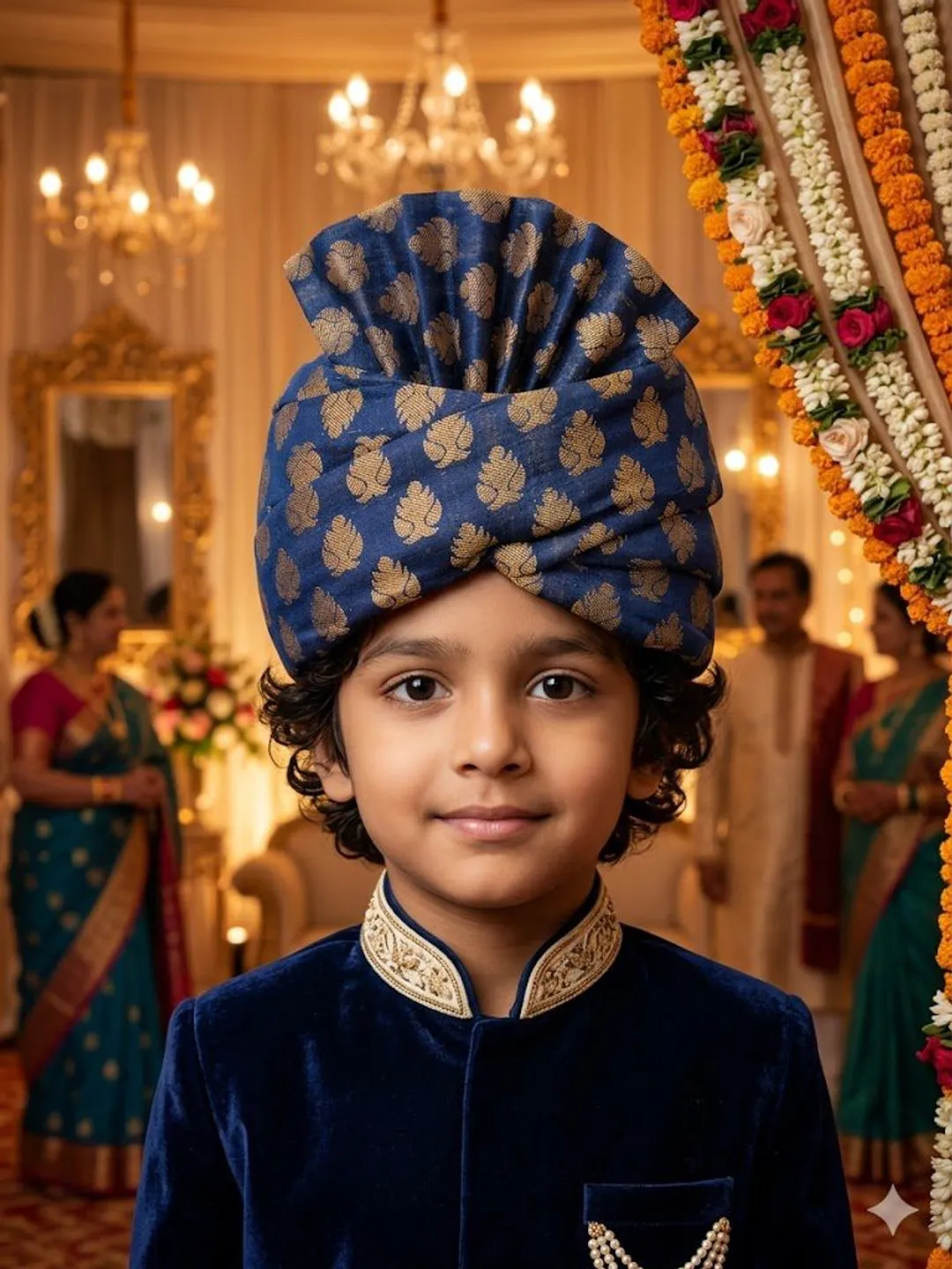Royal Navy Blue Brocade Sarbala Pagdi